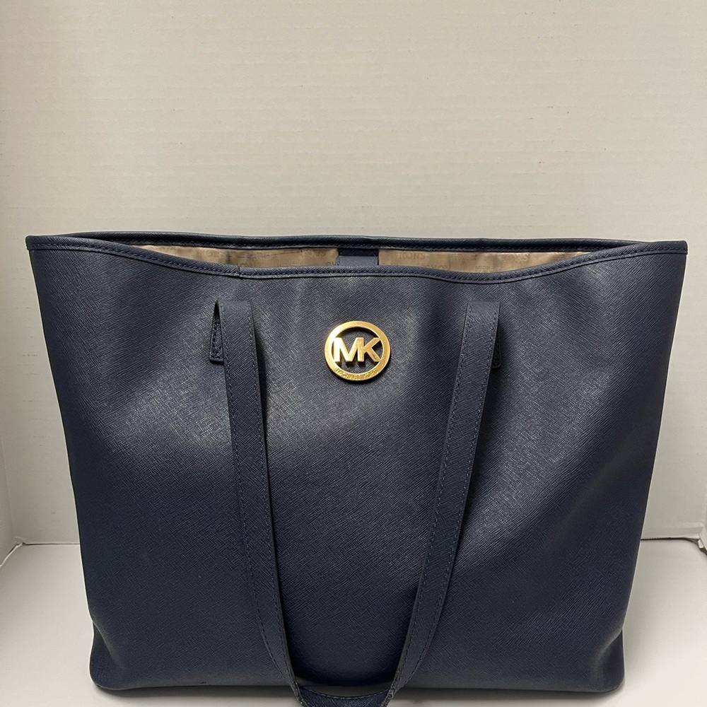 Michael Kors Blue and Gold Structured Tote